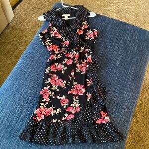 Black floral wrap dress